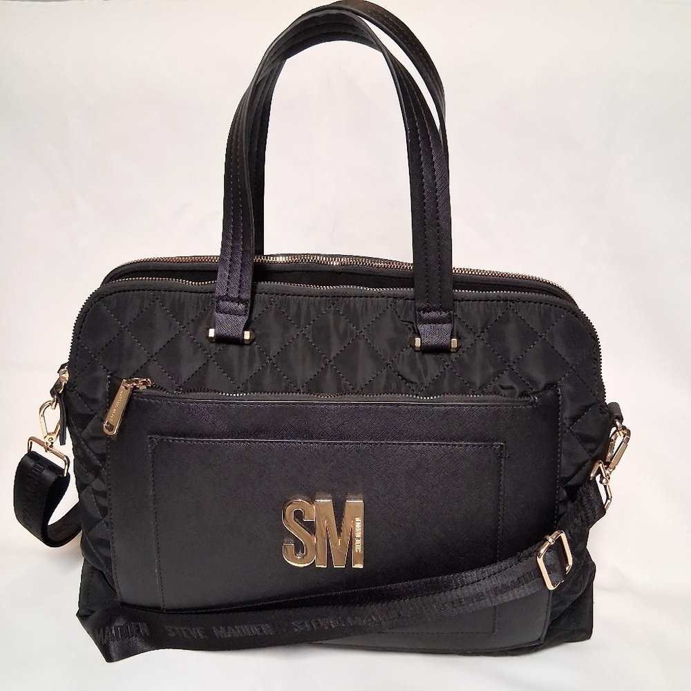 Steeve Madden Black Quilted Crossbody Tote